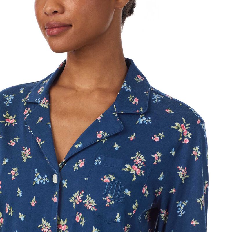 Lauren Ralph Lauren Cotton Knit 3/4 Sleeve Notch Collar Pajama Set image number 5